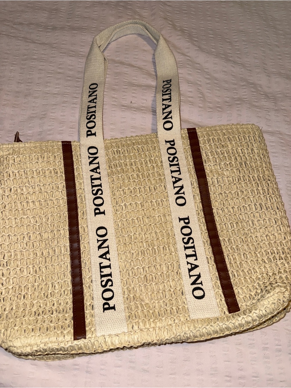 Divina Costiera Positano Straw Tote Bag with Brown Trim - Picture 5 of 9